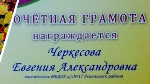 Поздравляем Черкесову Евгению Александровну с получением заслуженной награды — почётной грамоты